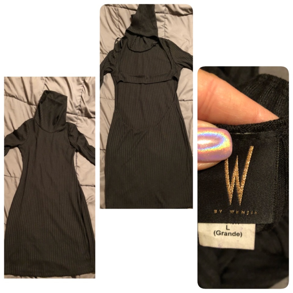 Open back turtle neck sweater dress style dress